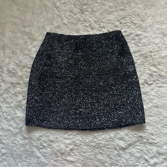 Anthropologie Hutch Skirt Mini Metallic Tinsel Sequins Shimmer Black Silver M - Picture 1 of 12